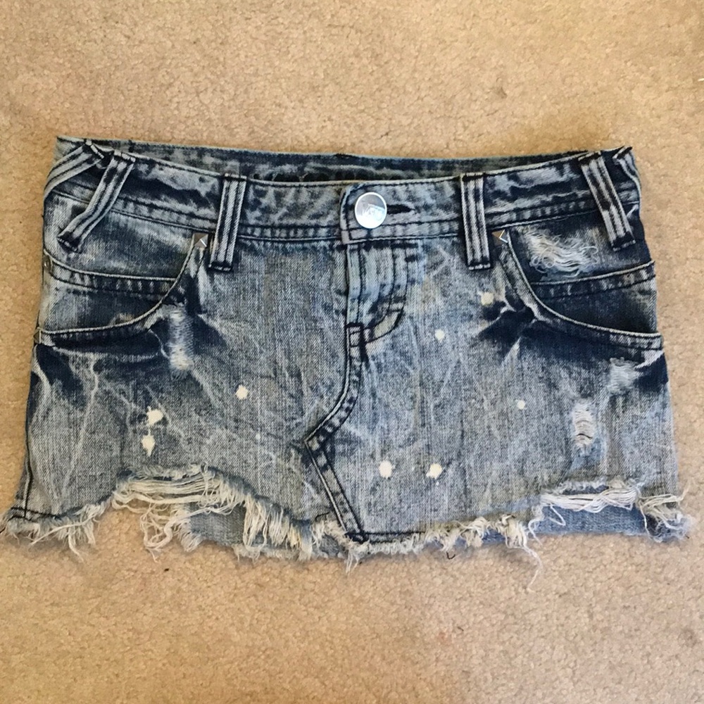 JP Brand Studded destroyed Jean mini skirt
